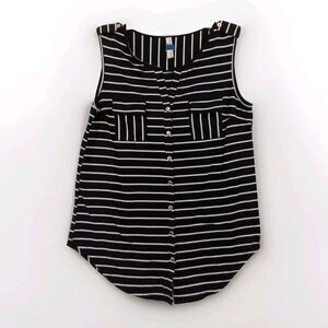 Per Seption Concept Black And‎ White Striped Sleeveless Button Up Blouse Medium